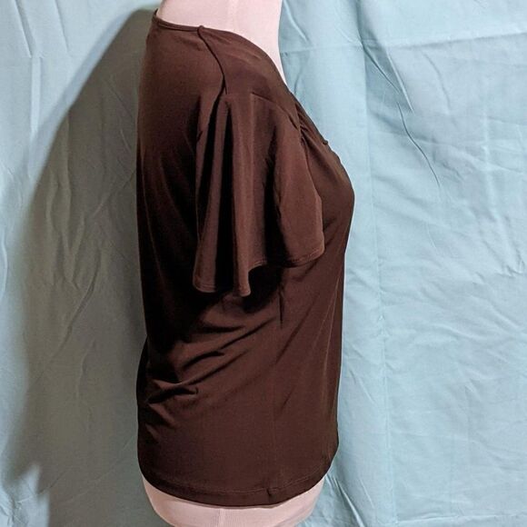 🆕NWT BROWN ANNE KLEIN SPORT SHORT SLEEVE TOP - SMALL - Picture 2 of 7